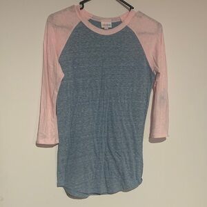 LuLaRoe Kids Long Sleeve Tee - Pink and Heather Blue